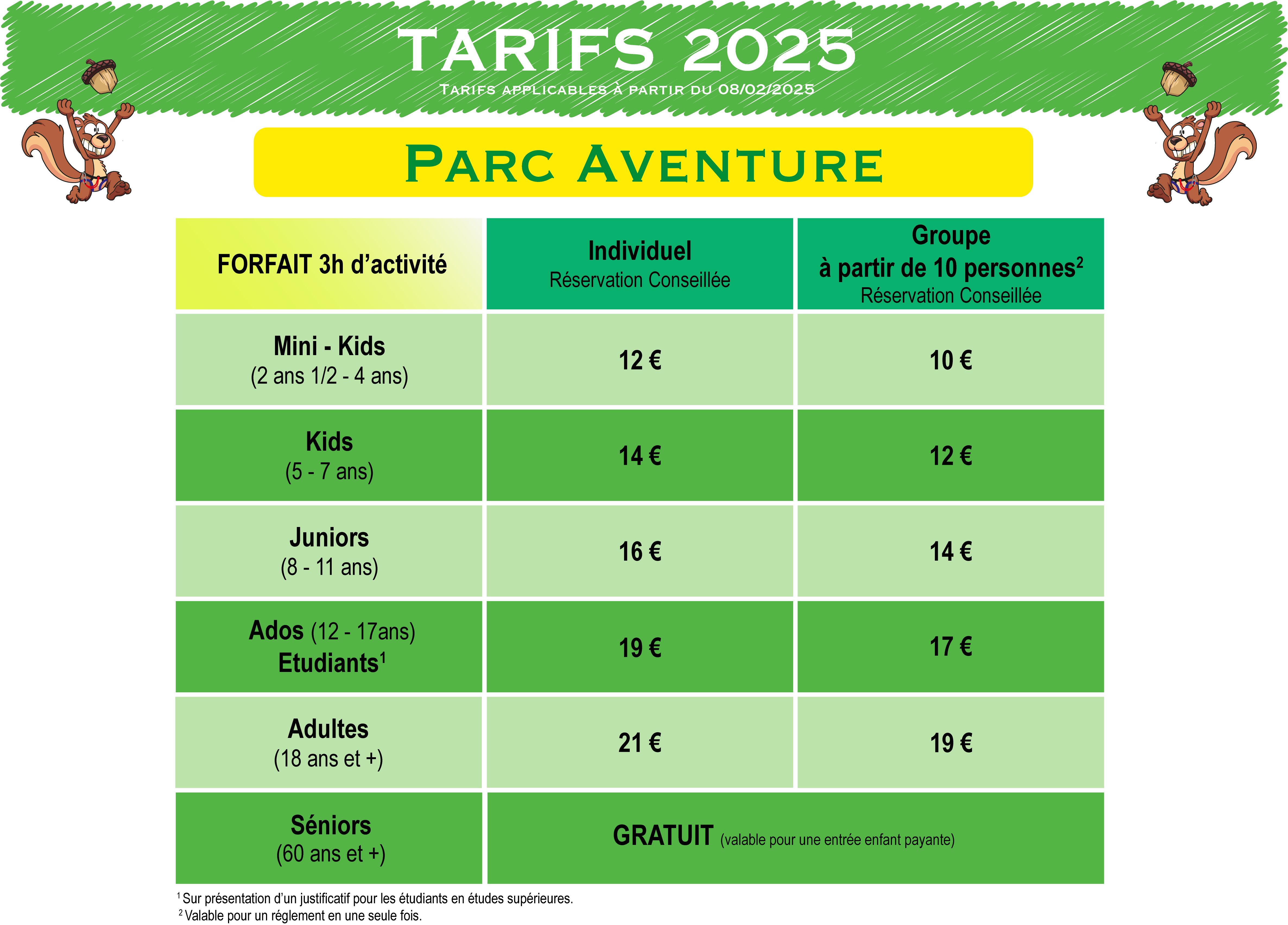 Tarifs parc Accro Passion